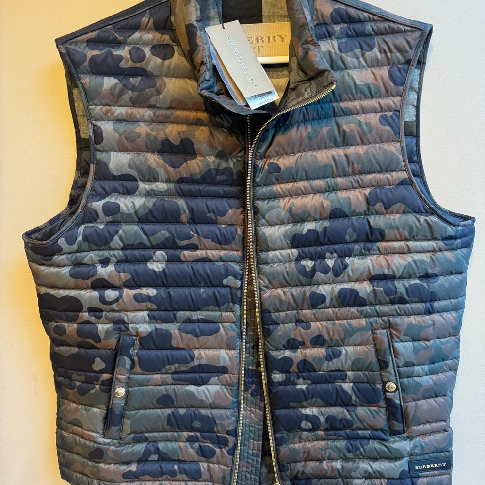 Burberry Men's Blue and Green Patterned Vest